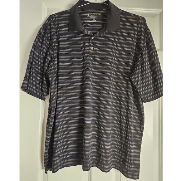Pebble Beach Performance Polo Men's XXL Knit Black with black cream stripes - Picture 2 of 5
